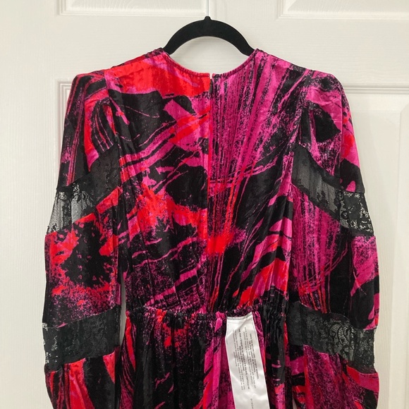 NWT BCBGMaxazria Cecilia Velvet Lace Dress Marble Magenta - Picture 7 of 12